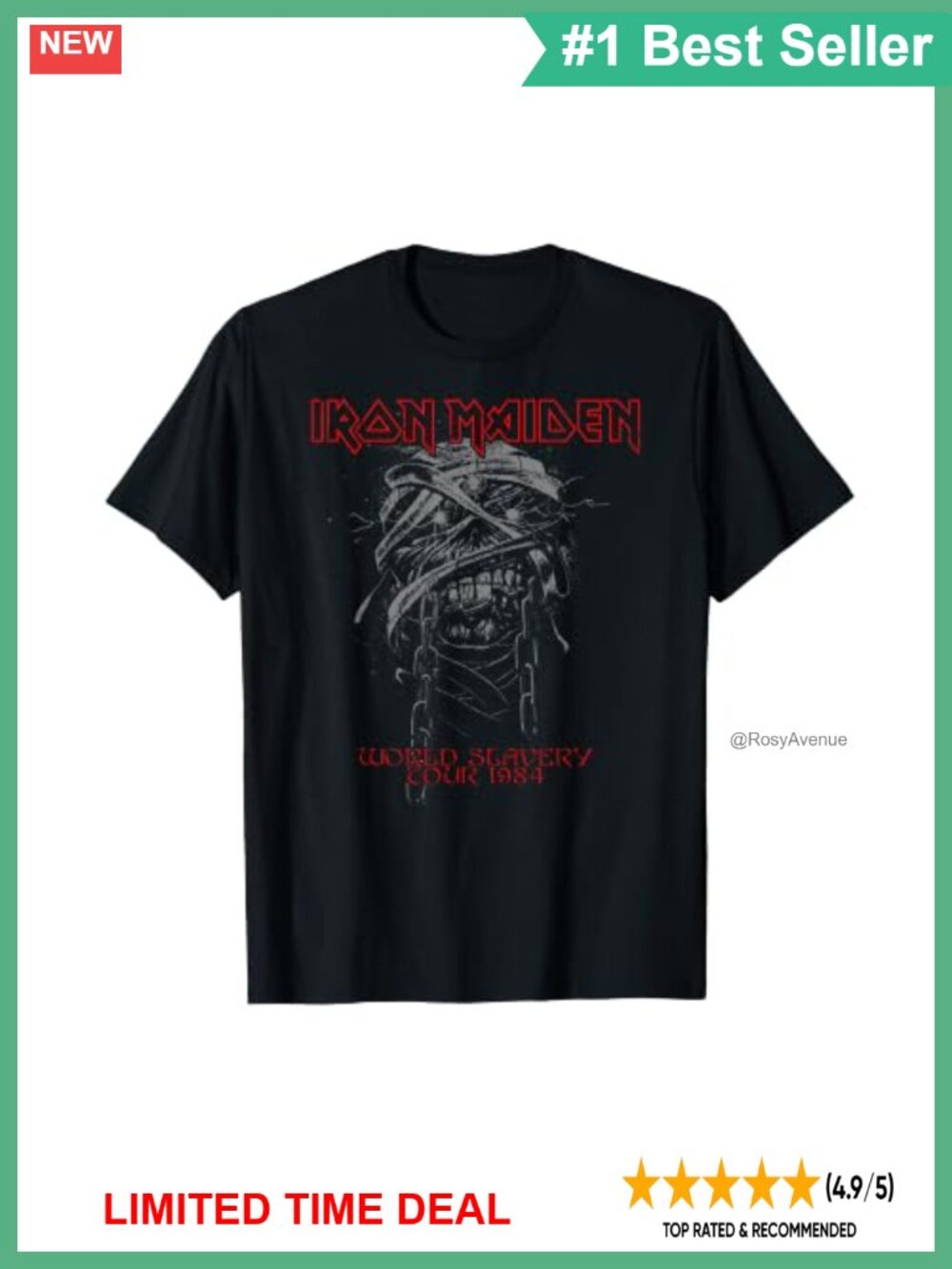 Iron Maiden World Slavery 1984 Graphic Band T-Shirt Crew Neck